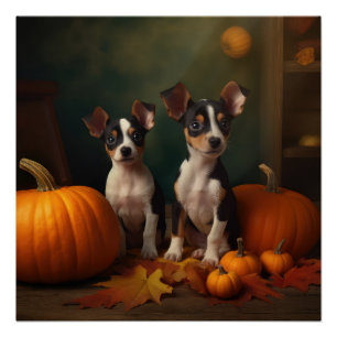 Póster Calabaza deslumbrante Rat Terrier Puppy Autumn