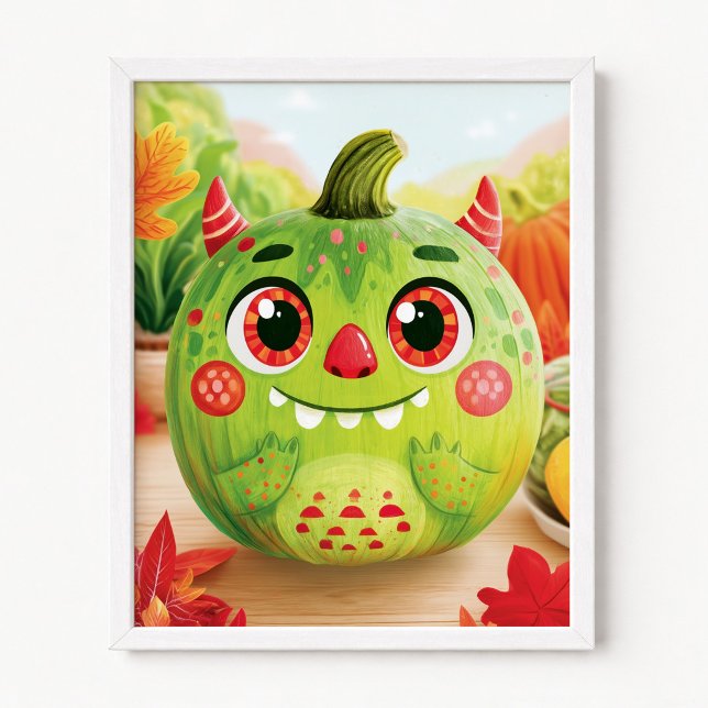 Póster Calabaza disfrazada de monstruo verde (Pumpkin Disguised as Green Monster Poster)