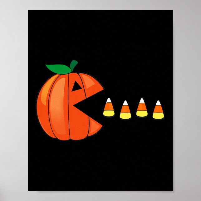 Póster Calabaza divertida de Halloween Comer Candy Corn (Frente)