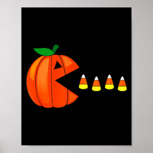 Póster Calabaza divertida de Halloween comiendo maíz de c