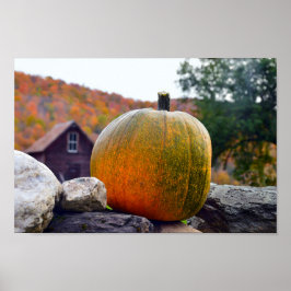 Póster Calabaza en la pared del rock en Vermont, otoño