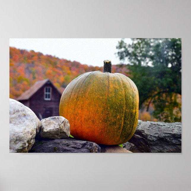 Póster Calabaza en la pared del rock en Vermont, otoño (Frente)