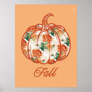 Póster Calabaza en un patrón de crisantemo
