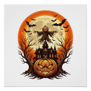 Póster Calabaza Espantosa Espantapájaros Casa Embrujada L