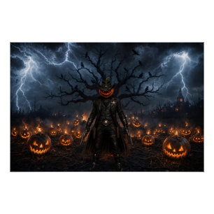Póster Calabaza espeluznante de Halloween Sheriff Vaquero