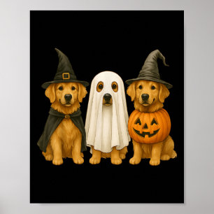 Póster Calabaza fantasma de bruja de Golden Retriever Hal