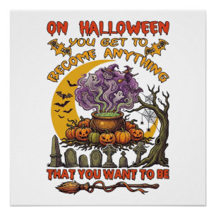 Póster Calabaza Fantasma Gato Caldero Cualquier Cosa Hall