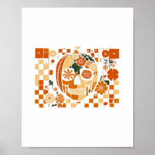 Póster Calabaza Floral Cráneo de Halloween de Otoño Cuadr