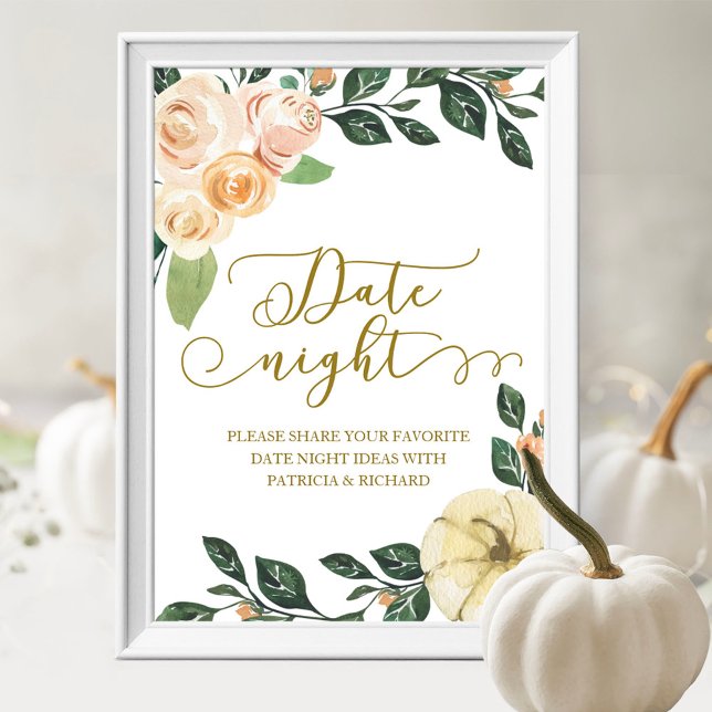 Póster Calabaza Floral Peach Fall Fecha Noche Jar Rótulo (Subido por el creador)