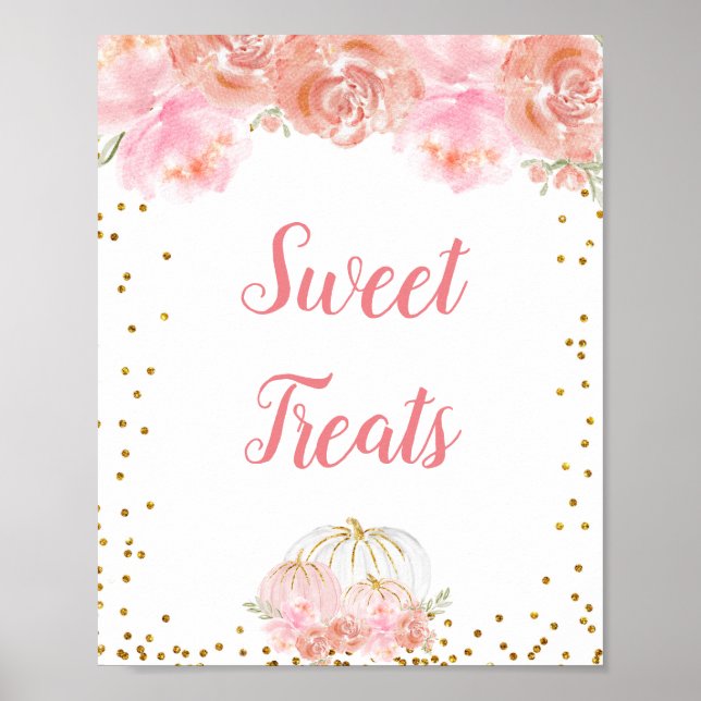 Póster Calabaza floral rosa Acuarela Dulce Tratamientos d (Frente)