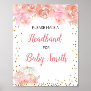 Póster Calabaza floral rosa Baby Shower Headband Station