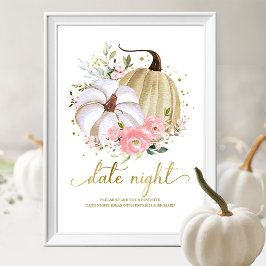 Póster Calabaza Floral Rosa Caída Fecha Noche Rótulo Jar
