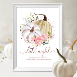 Póster Calabaza Floral Rosa Caída Fecha Noche Rótulo Jar