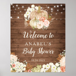 Póster Calabaza floral Rustic Wood Bienvenidos a Baby Sho