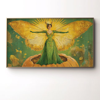Póster Calabaza Hada Dorada Reina Otoño Estilo Vintage