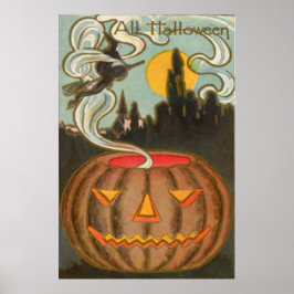Póster Calabaza Jack O Lantern Bruja Luna llena