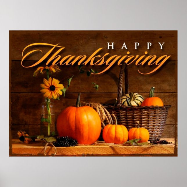 Póster Calabaza linda de Acción de Gracias (Frente)