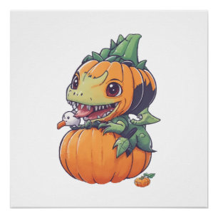 Póster calabaza loca tratando de comer espeluznante