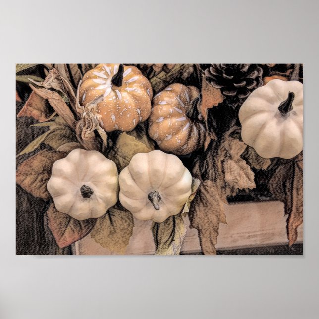 Póster Calabaza Naranja de otoño Antigüedad de color marr (Frente)