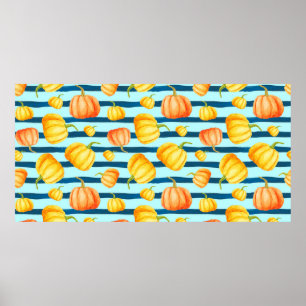 Póster Calabaza Naranja redonda. Mancha acuática sin foco