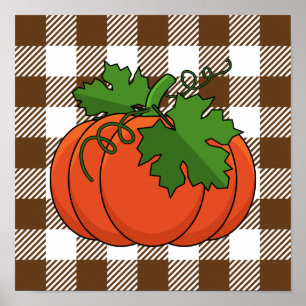 Póster Calabaza naranja sobre el patrón de cuadros de col