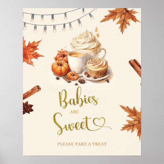 Póster Calabaza otoñal es preparar café El bebé es dulce (Frente)