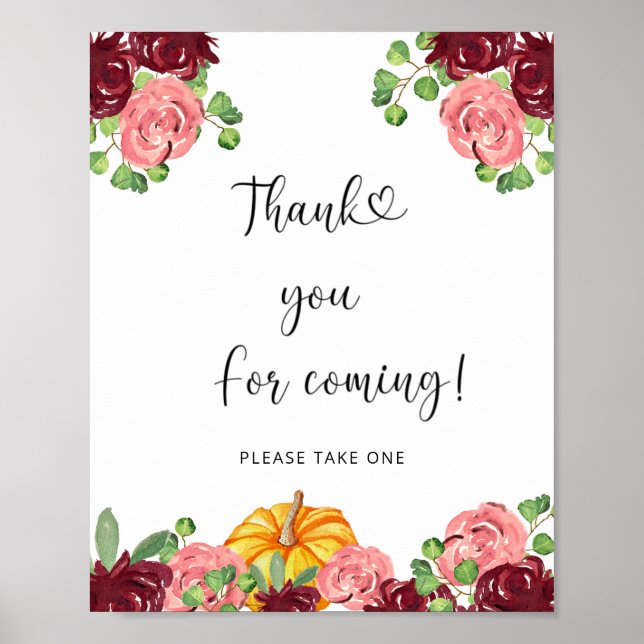 Póster Calabaza otoñal Gracias por venir (Frente)