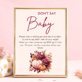 Póster Calabaza otoñal no digas Baby Shower bebé