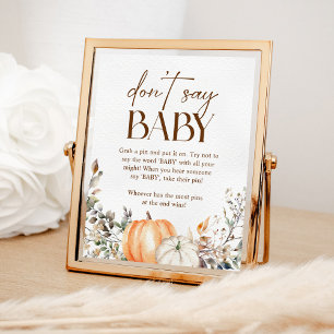 Póster Calabaza Otoño Cae Baby Shower no diga bebé