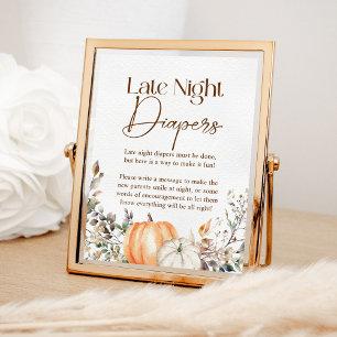 Póster Calabaza Otoño Cae Baby Shower Tarde Noche Diapers