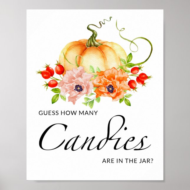 Póster Calabaza pequeña adivina con florituras cuántos du (Frente)