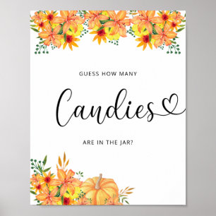 Póster Calabaza pequeña adivina con florituras cuántos du