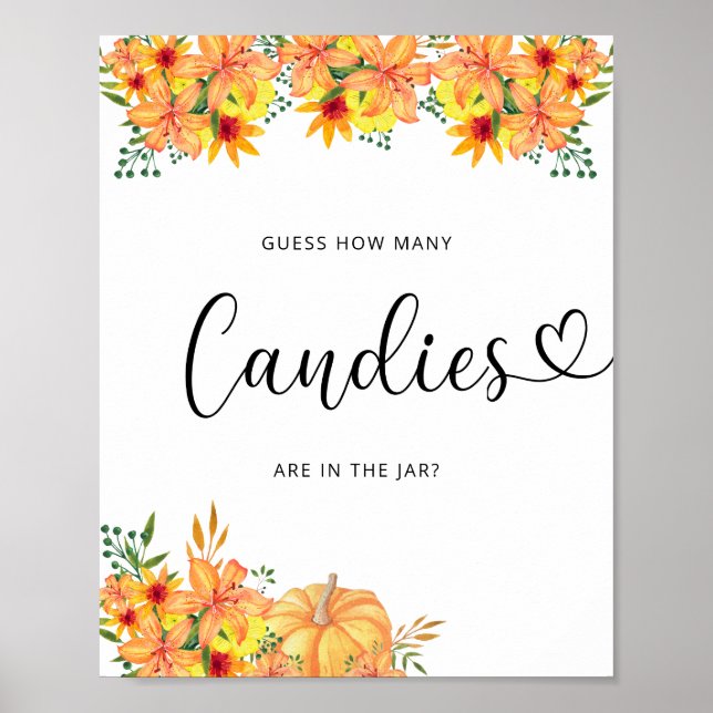 Póster Calabaza pequeña adivina con florituras cuántos du (Frente)