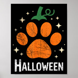 Póster Calabaza Perro Gato Huella de Pata Halloween Amant