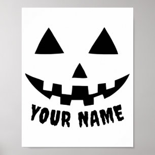 Póster Calabaza Personalizada Nombre Halloween Negro Blan