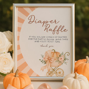 Póster Calabaza Pink Bow Diaper Raffle Table Rótulo Poste