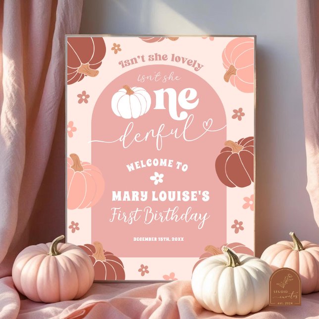 Póster Calabaza Retro Rosa Pastel Primera Bienvenida Cump (Subido por el creador)