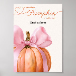 Póster Calabaza rosa de Baby Shower "toma un favor" Rótul