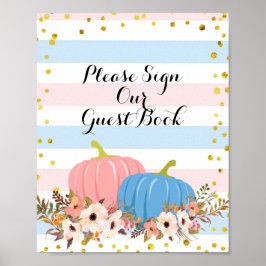 Póster Calabaza rosa y azul Por favor Rótulo a nuestro in