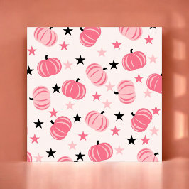 Póster Calabaza rosa y negra con estrellas Halloween y Ot