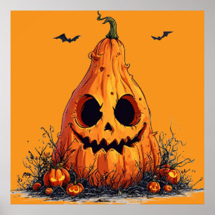 Póster Calabaza sonriente con una expresión fantasmal