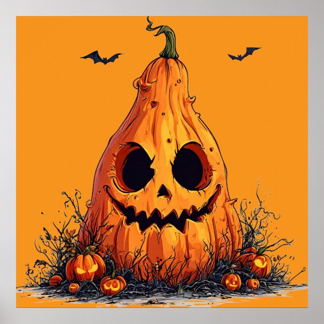 Póster Calabaza sonriente con una expresión fantasmal (Frente)