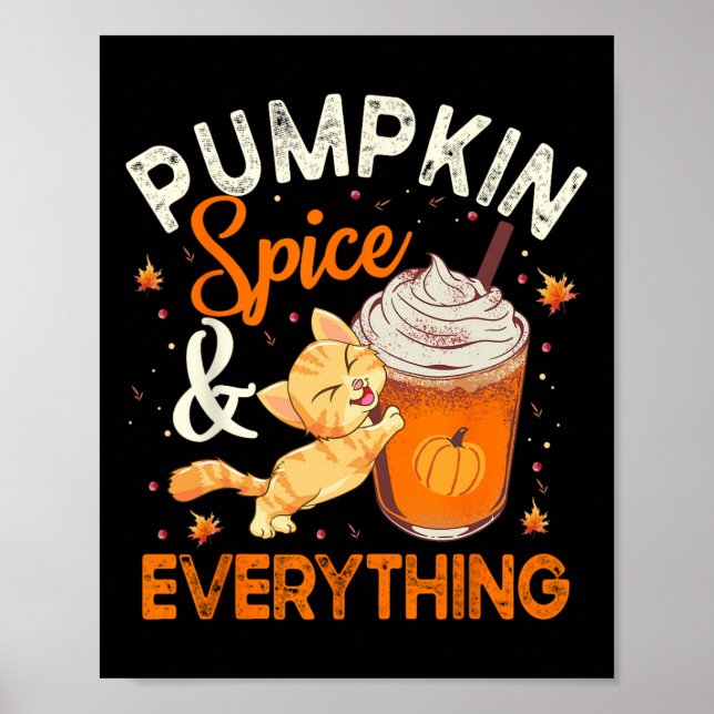 Póster Calabaza Spice Everything Cat Lover Cute Autumn Fa (Frente)