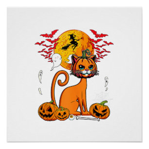 Póster Calabaza Tallada Gato Horror Cabeza Halloween Dueñ
