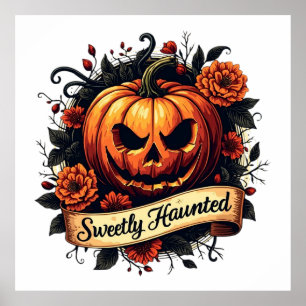 Póster Calabaza veneciana dulce   Halloween floral