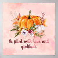 Calabaza Y Flores Gratitud Poster De Cita