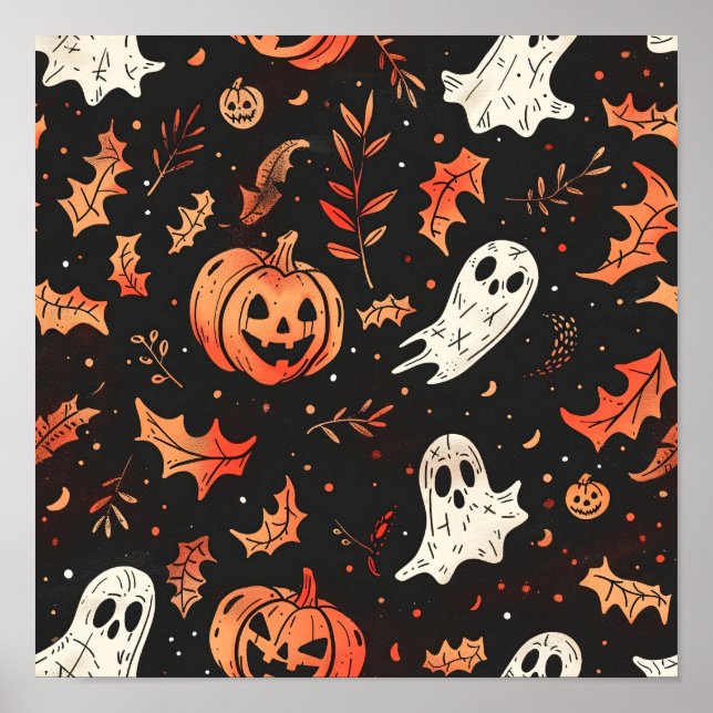 Póster Calabaza y patrón de cráneo (Frente)
