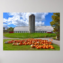 Póster Calabazas a la Venta en el Granero de una Granja d