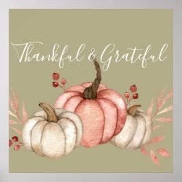 Póster Calabazas acuarelas de bonito en salvia