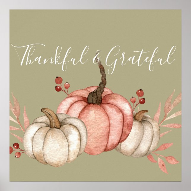 Póster Calabazas acuarelas de bonito en salvia (Frente)